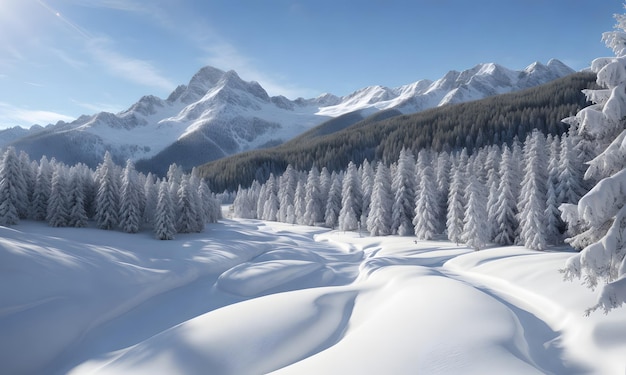 Photo beautiful scene of snowy winter at the mountains