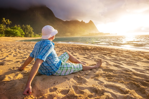 Beautiful scene in Tunnels Beach on the Island of Kauai, Hawaii, USA