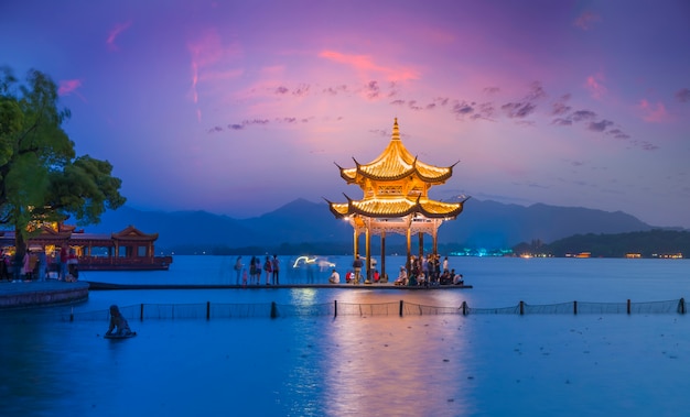 Beautiful scenery and architectural landscape in West Lake, Hangzhou