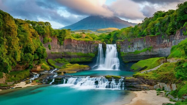 Photo beautiful scenery of chamarel waterfall in mauritius under a cloudy sky