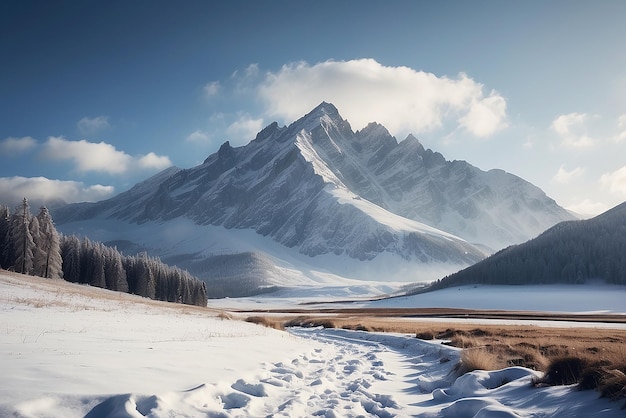 Beautiful scenery of clear white snowy mountains and hills