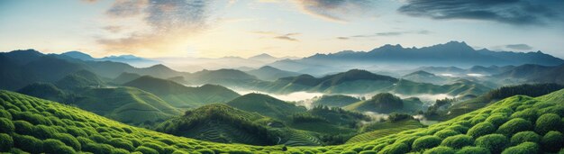 緑の丘と茶畑の美しい風景