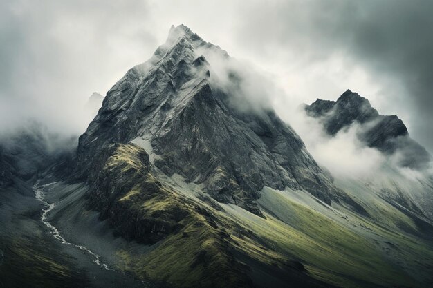 Beautiful scenery of a green valley near the alp mountains in austria under the cloudy sky