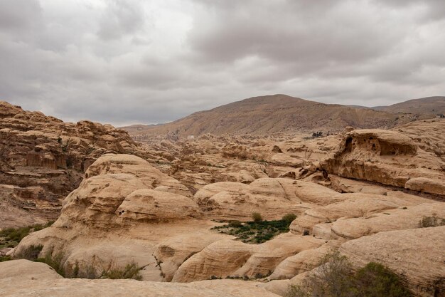 Beautiful scenery of jordan desert. rocky sandstone mountains\
landscape in jordan desert near petra