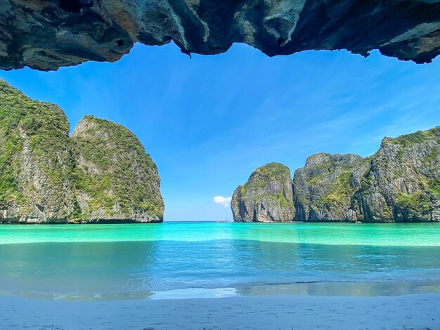 Beautiful scenery of Maya Bay beach on Phi Phi island Krabi Thailand landmark destination Southeast Asia Travel vacation and holiday concept