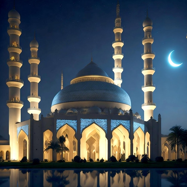 The Beautiful Scenery of a Mosque at Night