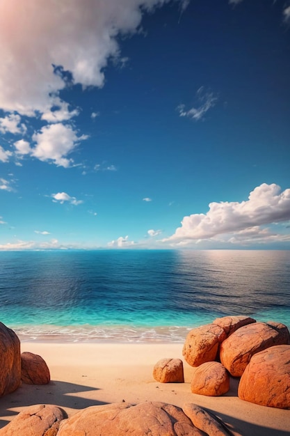 Красивые пейзажи горы море пляж голубое небо белые облака морской пейзаж обои фон