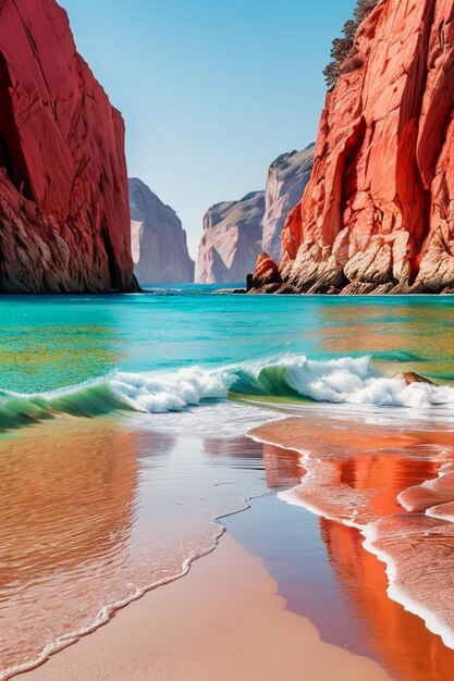 Foto bellissimo scenario montagne mare spiaggia cielo blu nuvole bianche sfondo carta da parati vista sul mare