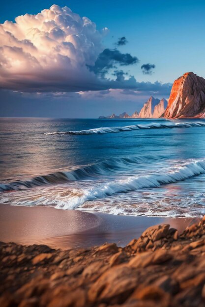 Фото Красивые пейзажи горы море пляж голубое небо белые облака морской пейзаж обои фон