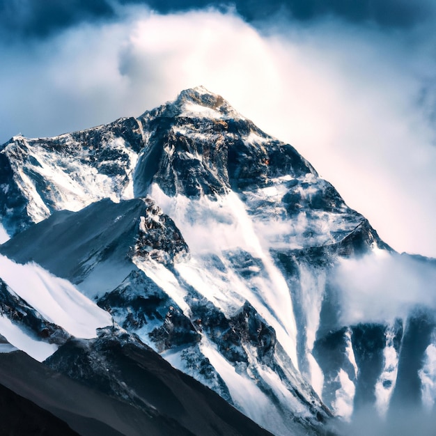 Foto splendido scenario della vetta del monte everest e nuvole