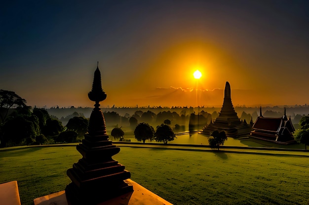 Foto bellissimo scenario all'alba wat phra generato da luang vientiane lao pdr ai