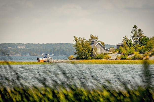 Beautiful scenery of Thousand Islands National Park house on the river Ontario Canada