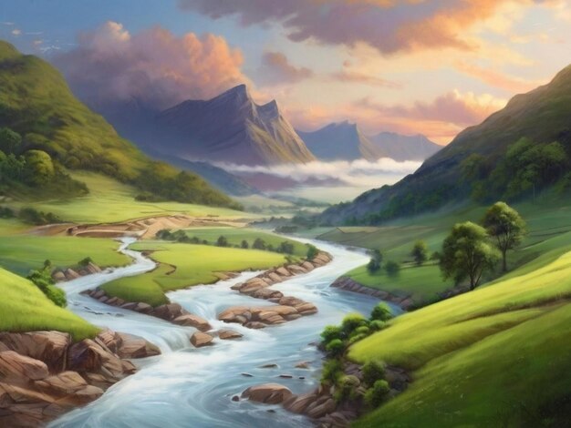 Beautiful scenery with hill and river