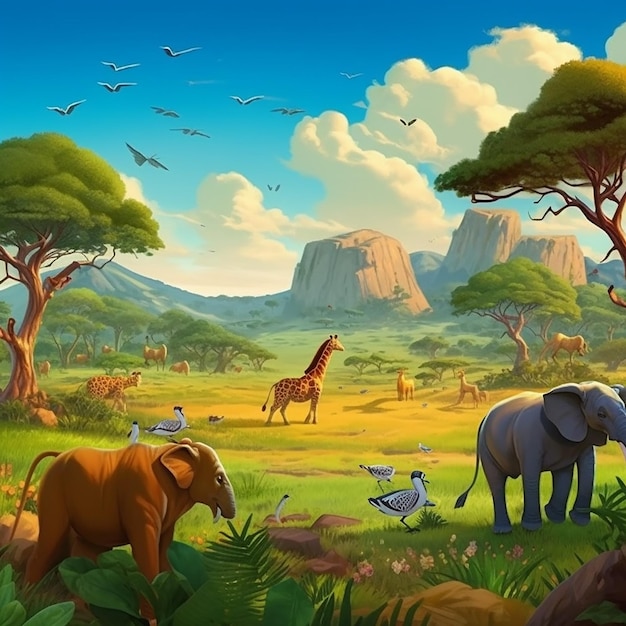 beautiful scenery with lots of animal animals