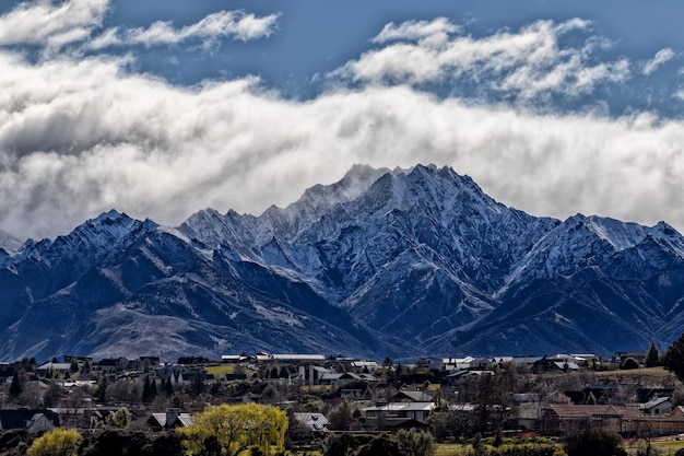 beautiful scenic of snow mountan in wanaka town southland new zeland