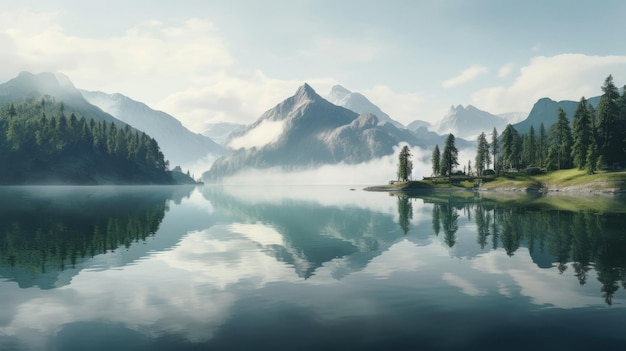 Foto bellissima vista panoramica sul lago e sulle montagne