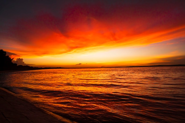 Beautiful Scenic View Of Sea Against Orange Sky