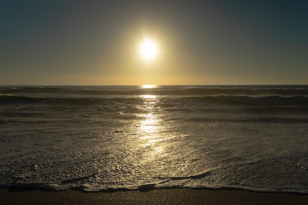 Beautiful scenic view of sea with sunsetting over horizon