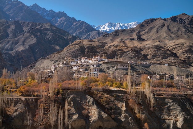 Beautiful scenic view of small village on a mountain 