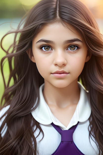 Beautiful school girl brown eyes AI Generative