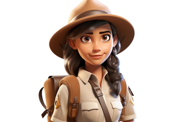 Beautiful Scout Girl with Bag Pack 3D Character Isolated on White Background