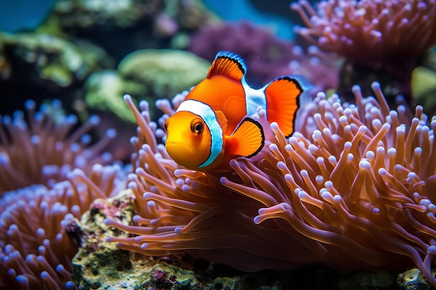 Beautiful Sea Anemone Hosting Clownfish