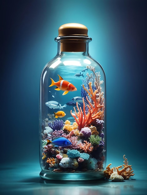 beautiful sea animals in a glass