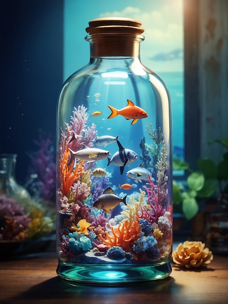 beautiful sea animals in a glass