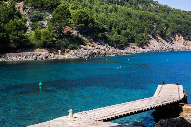 마요르카 스페인의 아름다운 바다 해변 withclear 및 푸른 물