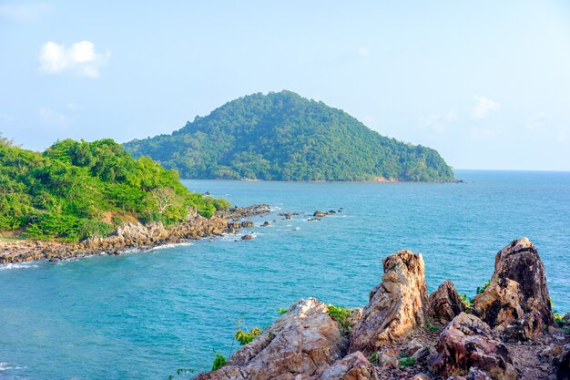 Beautiful Sea of Chanthaburi, Thailand with soft-focus and over light in the background