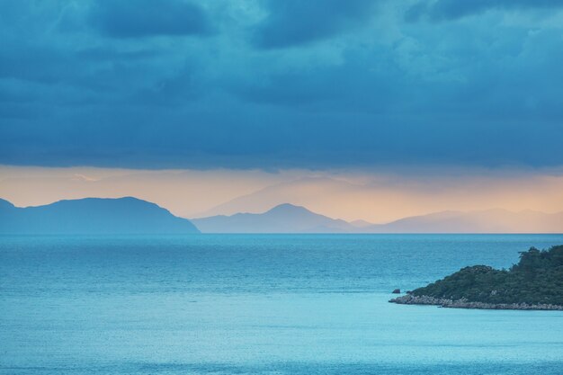 Beautiful sea coast at sunset  in Turkey