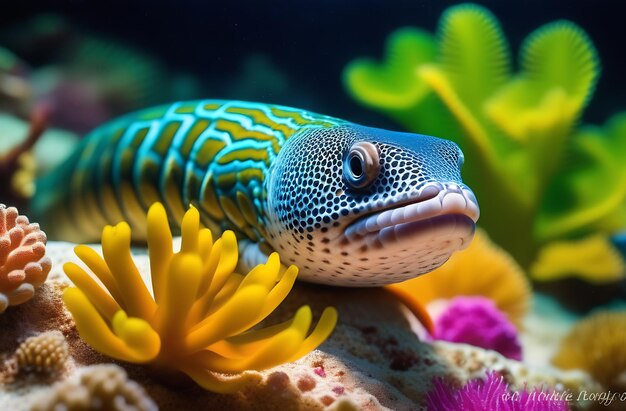 Foto belle pesci di mare pesci colorati nuotano nell'ambiente di coralli splendidi e bellissimi