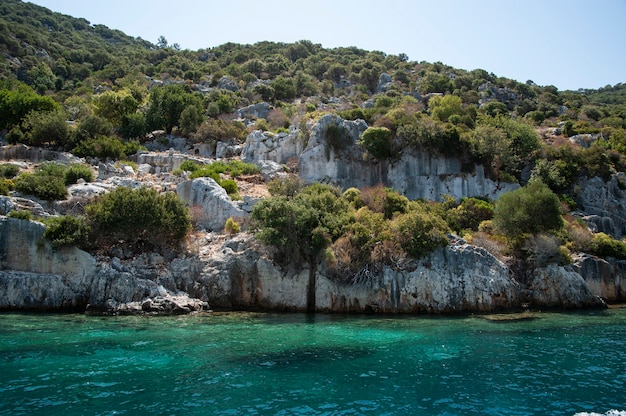 Beautiful sea near a rocky coast