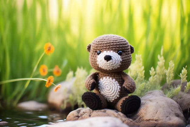 Beautiful sea otter pup crochet knitting sewing illustration