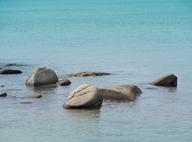 朝の海岸の美しい海の岩