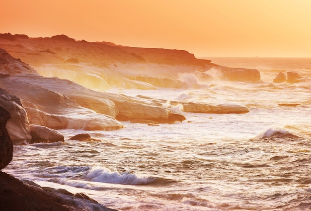 Beautiful sea shore in Cyprus at sunrise