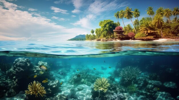 Foto splendida vista naturale sul mare con palme