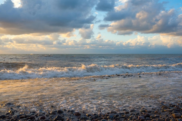 Beautiful sea sunset Panorama of beautiful seascape with clouds Nature