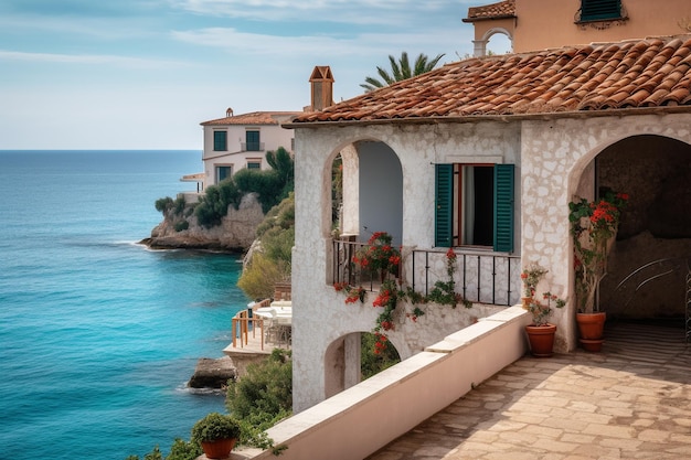 町の近くの美しい海の景色 地中海の家の眺めからの眺め