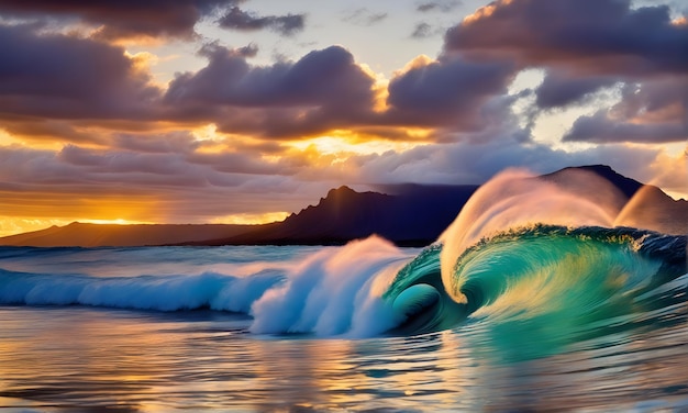 Beautiful sea wave tubes at sunset