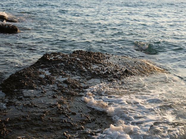 Beautiful sea waves crashing on the cliffs