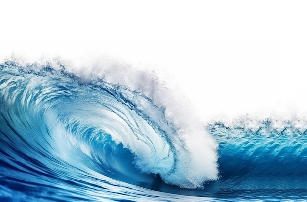 Beautiful sea waves with foam of blue and turquoise color isolated on white background