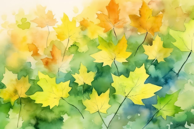 水彩のカラフルなカエデの葉を持つ美しいシームレスな秋のパターン AI