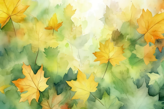 Beautiful seamless autumn pattern with watercolor colorful maple leaves AI