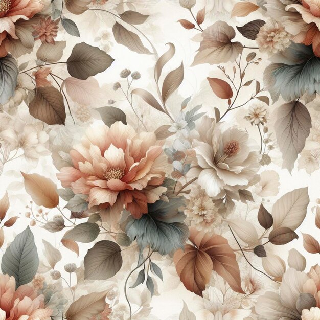 Photo beautiful seamless floral pattern featuring abstract flowers and leaves in watercolor