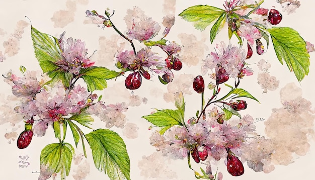 Beautiful seamless pattern cherry blossom flower Generative Ai