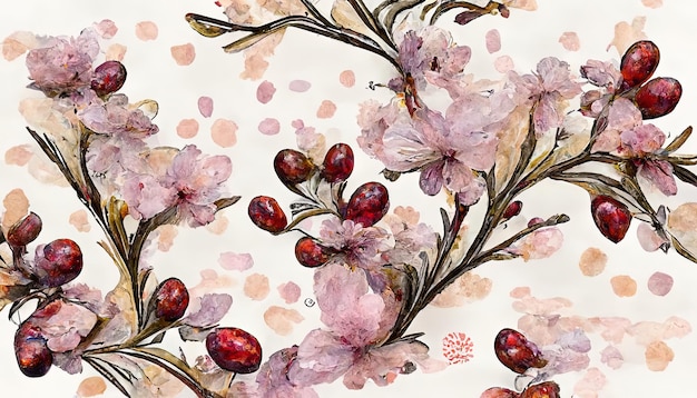 Beautiful seamless pattern cherry blossom flower Generative Ai