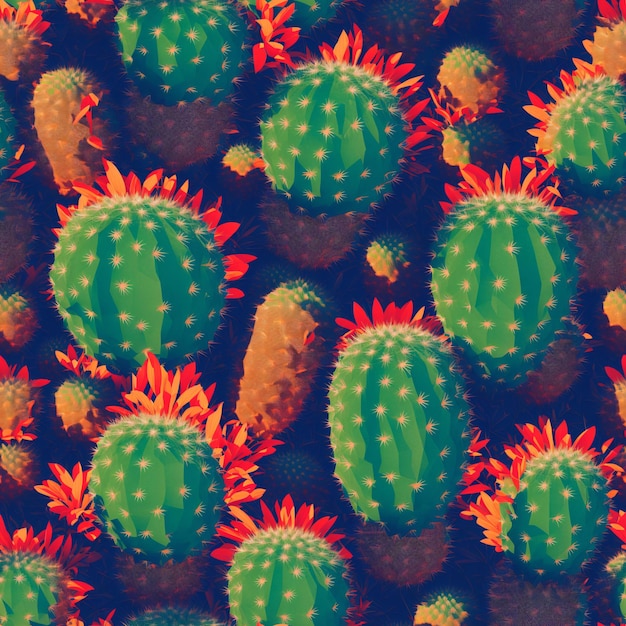 Beautiful Seamless Pattern of Colorful Cactus