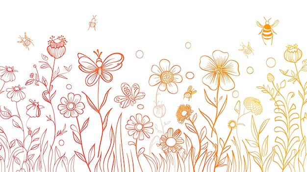 A beautiful seamless pattern of flowers and insects