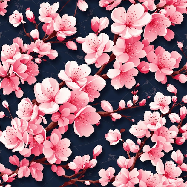 Beautiful Seamless Pattern of Pink Cherry Blossom